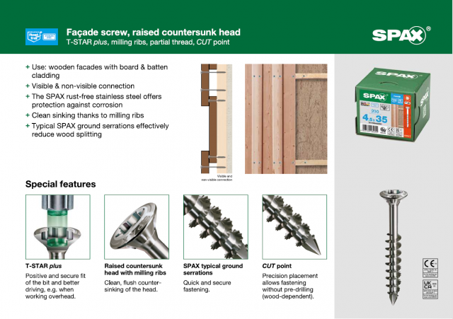 Spax Stainless 4.5 x 45mm x 200 box facade screw